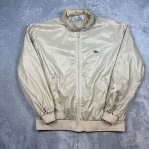 Vintage 80s Izod Lacoste Bomber Jacket Men’s XL Cream Nylon Crocodile Logo
